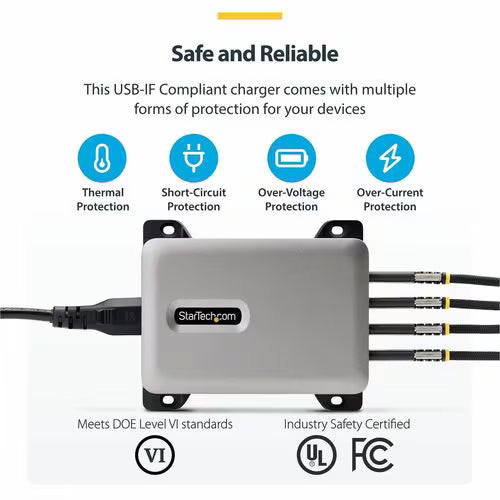 StarTech 4-Port Multi-Device USB-C Charger, 240W Total, Single Port 140W EPR