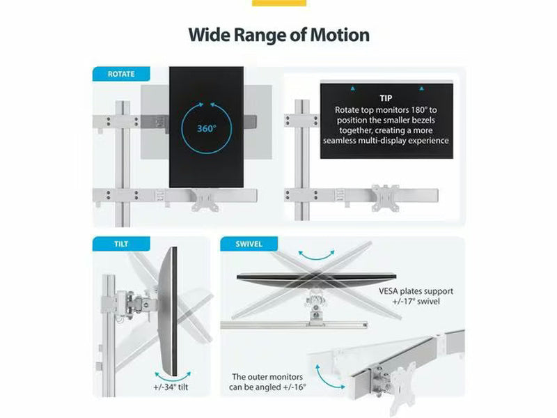StarTech Six-Monitor Desk Mount with Crossbar, Up To 32-inch Computer Screens