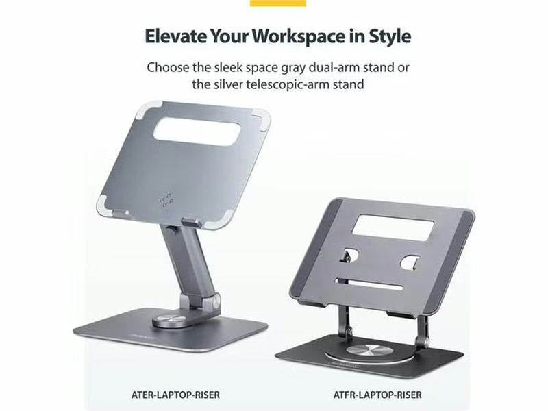 StarTech Telescopic Laptop Stand, 360 Swivel Base, Rotating Computer Riser for Desk