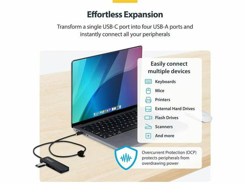 StarTech 4-Port USB-C Hub, 5Gbps, Bus Powered, USB-C to 4x USB-A Mini Hub