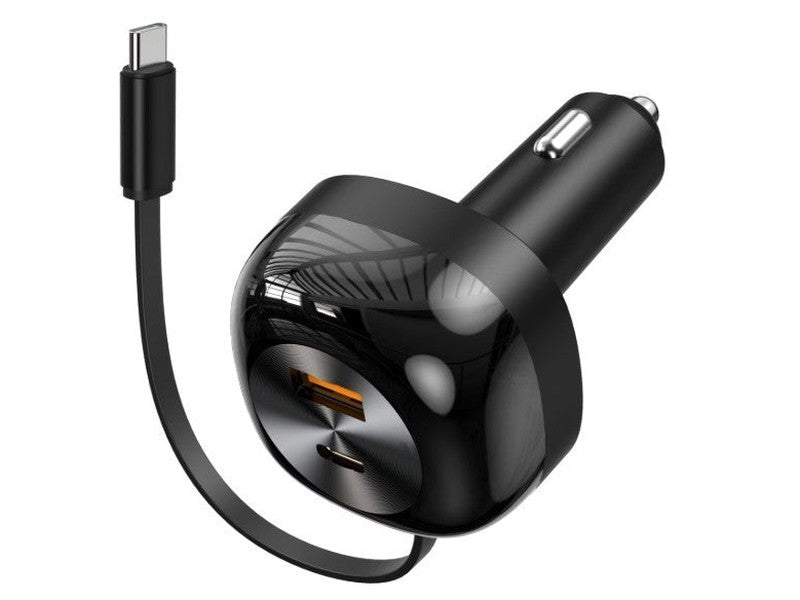 Comsol 66W Triple Port USB-C + USB-A Retractable Cable Car Charger - CCRT45