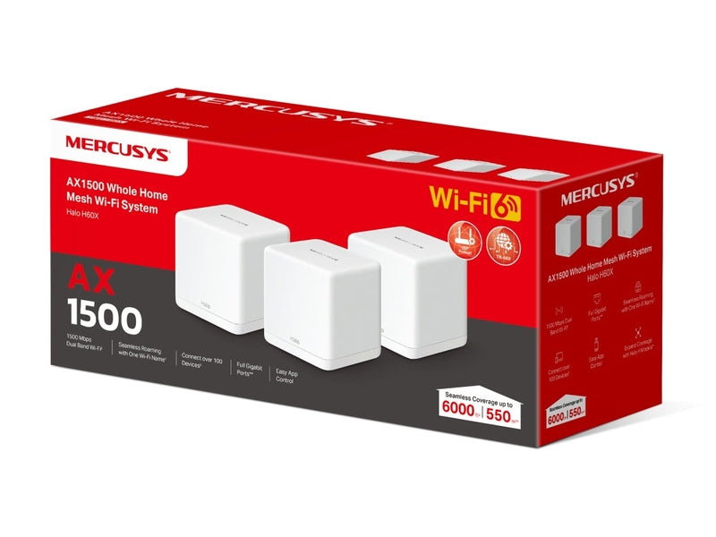 TP-Link Mercusys Halo H60X AX1500 Whole Home Mesh Wi-Fi 6 System 3-pack Halo H60X 3-pack