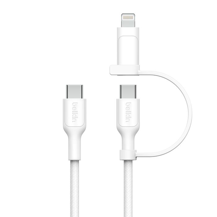 Belkin BoostCharge Pro 2-in-1 Cable With USB-C and Lightning Connector 1.5M - White