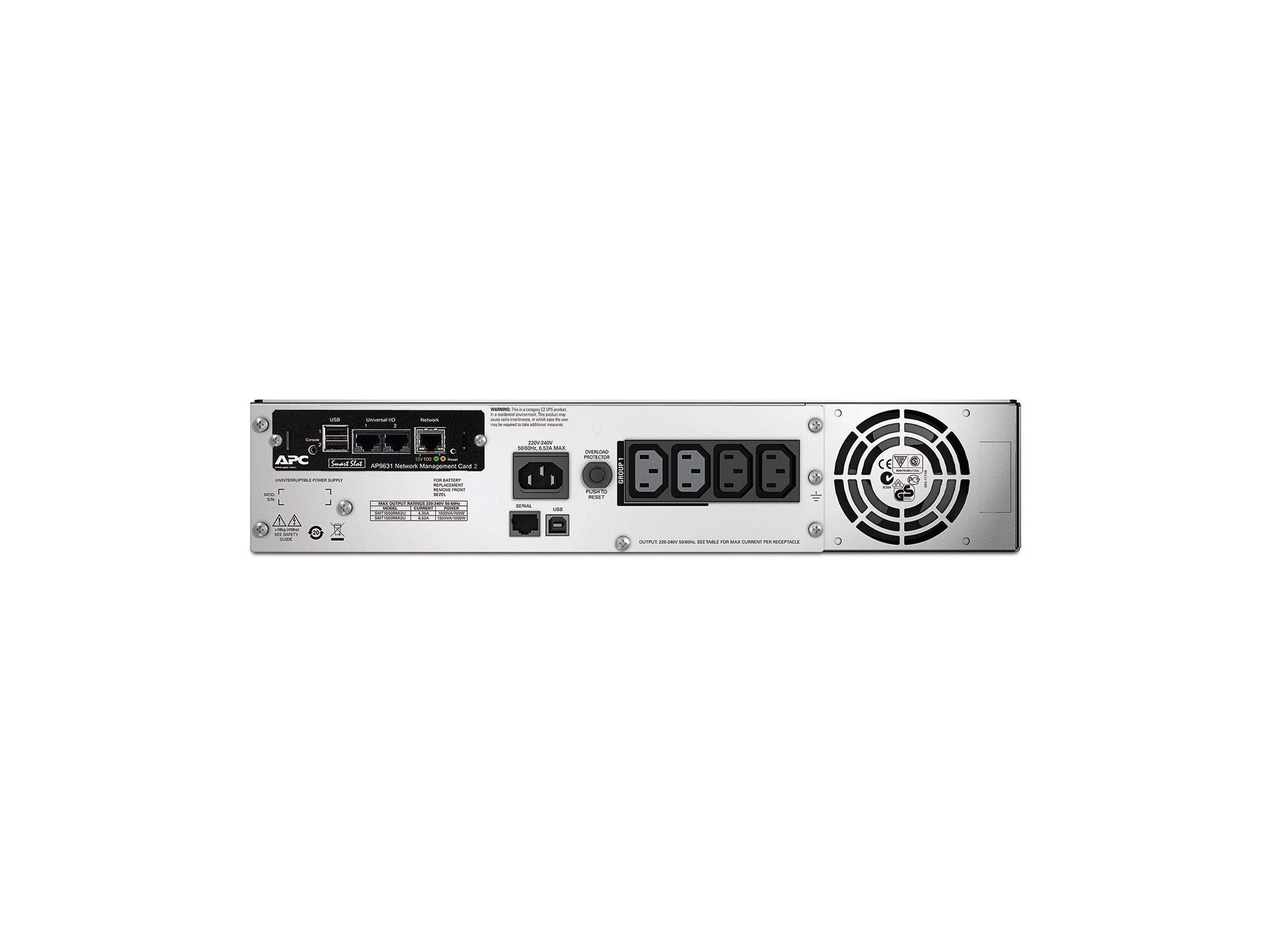 APC SMT1500RMI2UNC Smart-UPS, Line Interactive, 1500VA, Rackmount 2U, 230V, 4x IEC C13 outlets, Network Card, AVR, LCD
