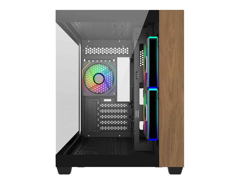 Cooler Master Elite 481 Wood, Dual-Chamber mATX Case with Natural Wood Design, Dual Tempered Glass Panels