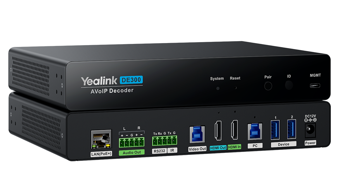 YEALINK (DE300) AVoIP decoder, 4K@60Hz4:4:4,USB 3.0 capture for MTR,Seamless 2x2 Video Matrix Switching,Multiple USB Connectivity,HDCP 2.3,Gigabit Ethernet