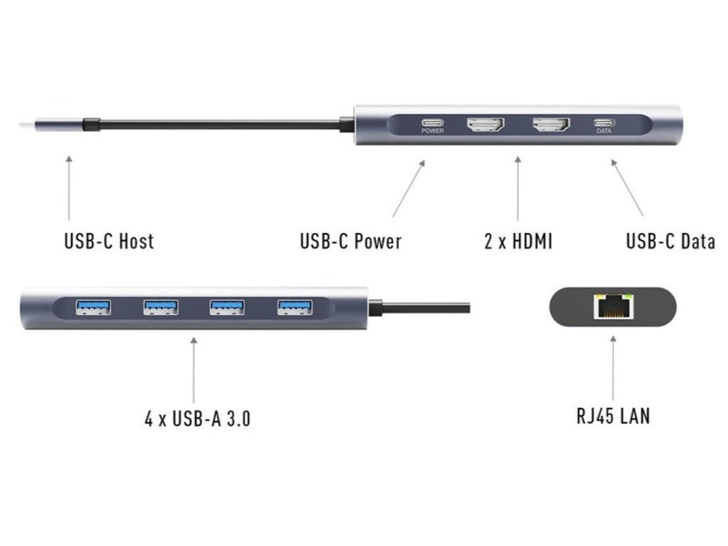 Comsol USB-C To Dual 4K HDMI Multiport Adapter For Windows, 10 Port - CMMP10