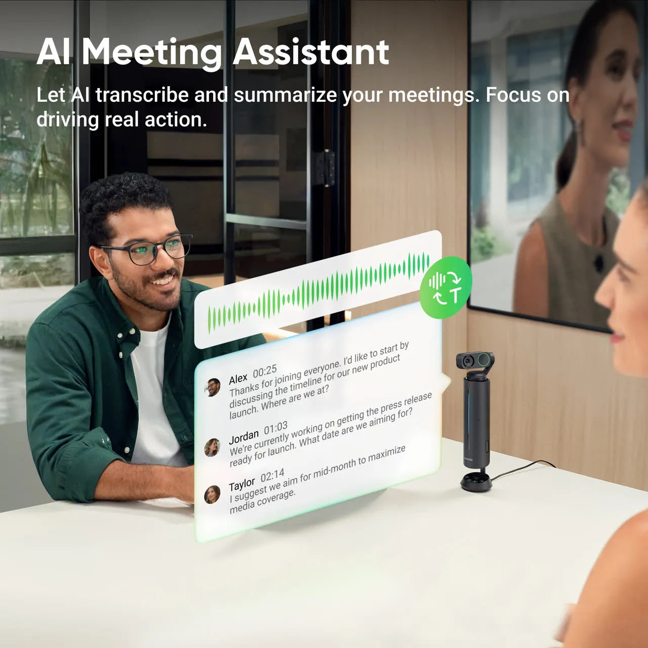 Insta360 Wave Professional Speakerphone with AI Recording Suite