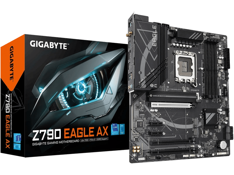Gigabyte Z790 EAGLE AX Intel LGA 1700 ATX Motherboard, 4x DDR5 ~192GB, 3x PCI-E x16, 3x M.2, 4x SATA, 5x USB 3.2, 1x USB-C, 2x USB 2.0