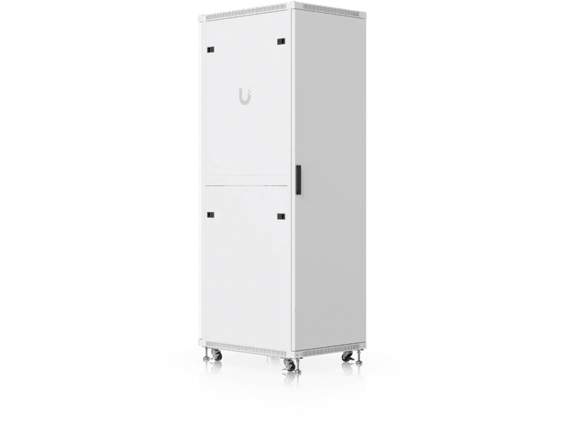 Ubiquiti 42U Rack Cabinet UACC-RACK-42U-800-G Fully assembled floor rack with built-in fans, removable panels, and lockable casters, engineered for optimal airflow, heavy-duty stability, and easy equipment access.