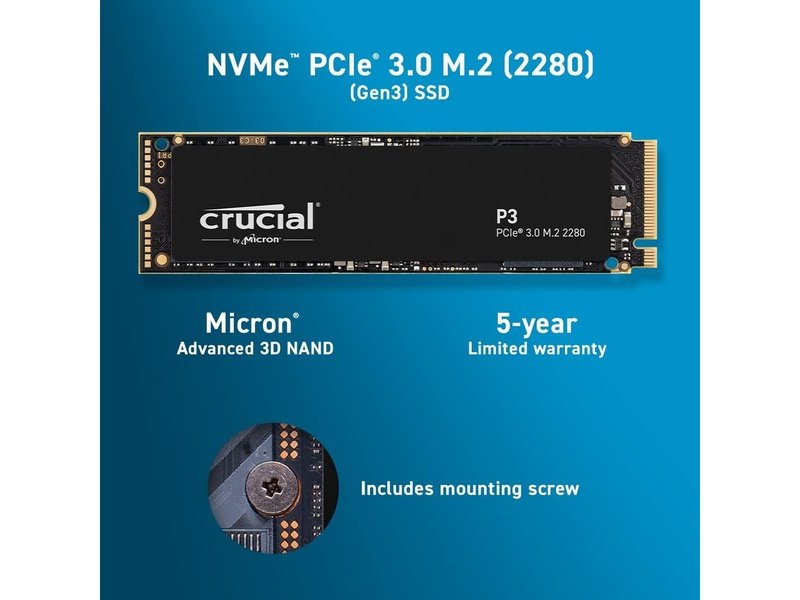Crucial P3 1TB M.2 NVMe PCIe 3.0 SSD - CT1000P3SSD8
