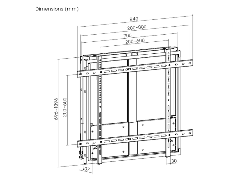 Brateck Manual Height-Adjustable Display Wall Mount for most 65"-86" TVs Weight Capacity: 35~65kg, VESA Compatible: 200x200 up to 800x600 Black