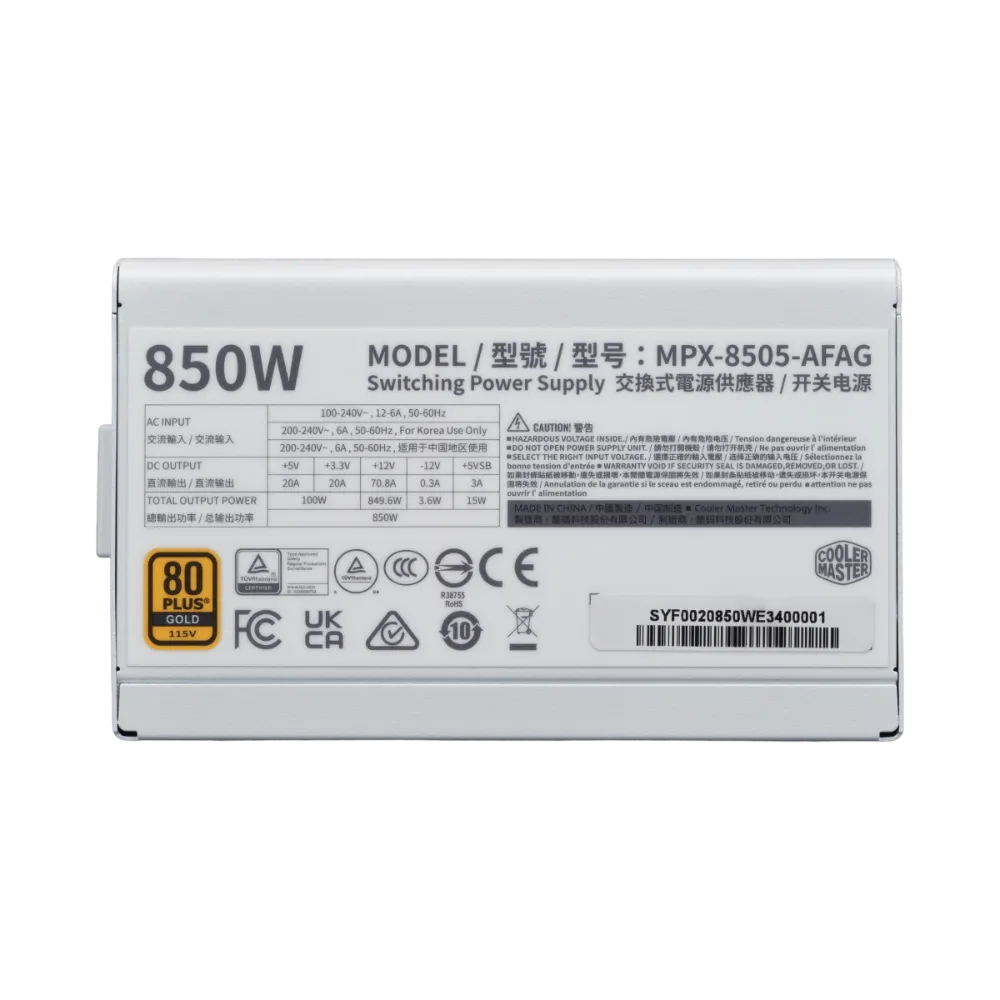 Cooler Master Elite Gold 850 850W 80+ Gold Fully Modular ATX 3.1 Power Supply - White Edition