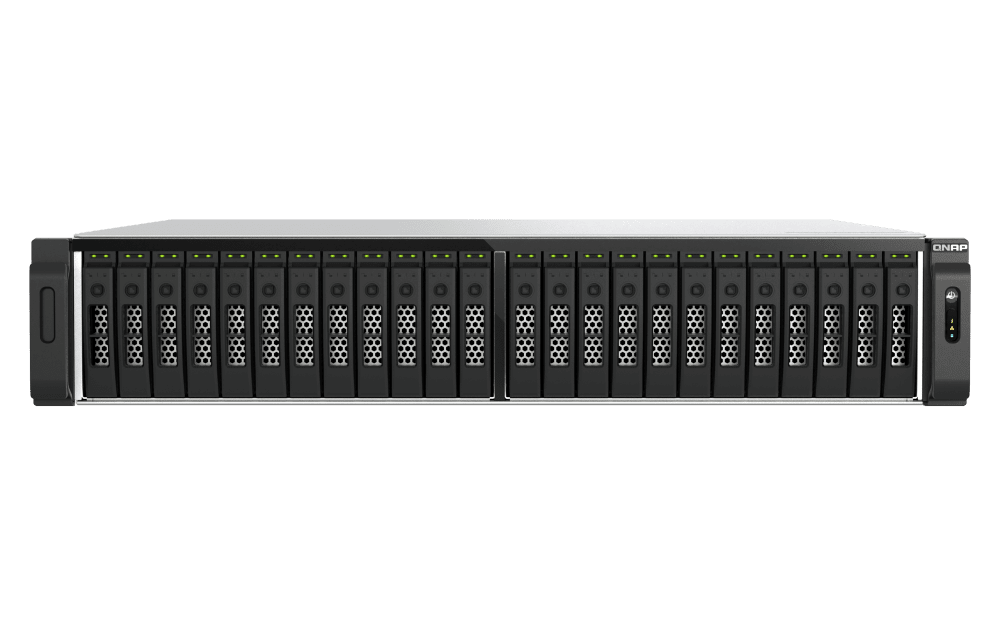 QNAP TS-h3077AFU-R7-64G2U 30-bay 2.5" SATA all flash NAS AMD Ryzen 7700/Ryzen Pro 7745 8-core/16 thread processor up to 5.3 GHz 64GB DDR5 non-ECC RAM