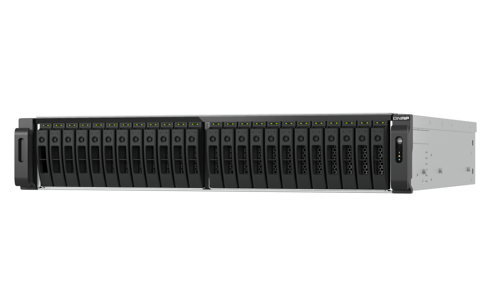 QNAP TS-h3077AFU-R7-64G2U 30-bay 2.5" SATA all flash NAS AMD Ryzen 7700/Ryzen Pro 7745 8-core/16 thread processor up to 5.3 GHz 64GB DDR5 non-ECC RAM