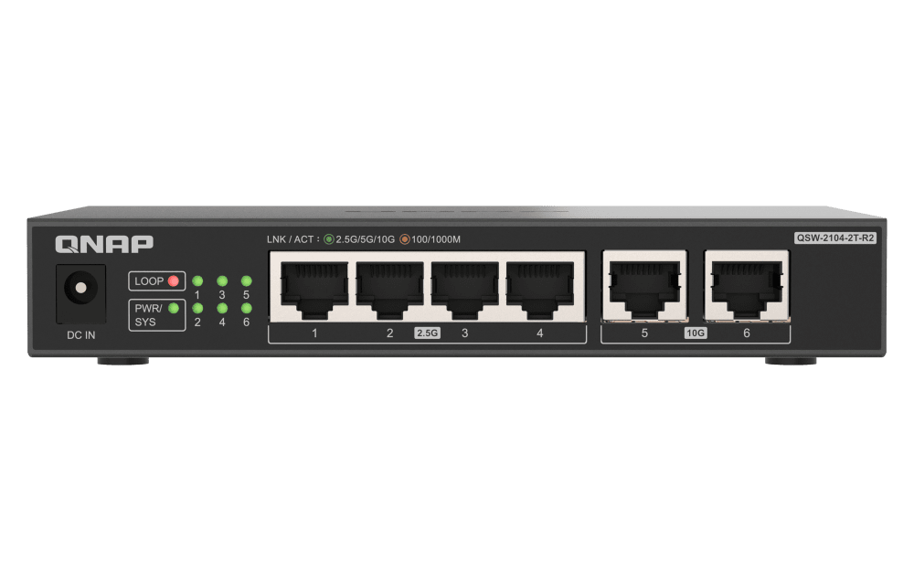 QNAP QSW-2104-2T-R2 2 ports 10GbE RJ45 5x 2.5GbE RJ45 unmanaged switch 2 Years WTY