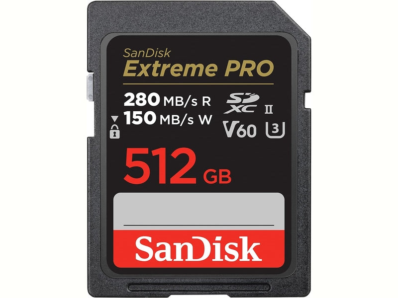 SanDisk 512GB Extreme Pro SDXC V60 U3 C10 UHS-II, 280MB/s R, 150MB/s W