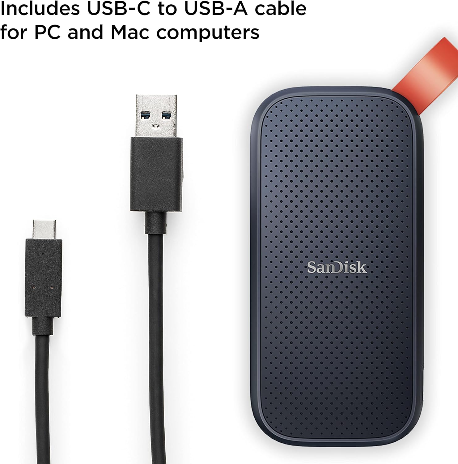 SanDisk Portable SSD, SDSSDE30 1TB, USB 3.2 Gen 2, Type C to A cable