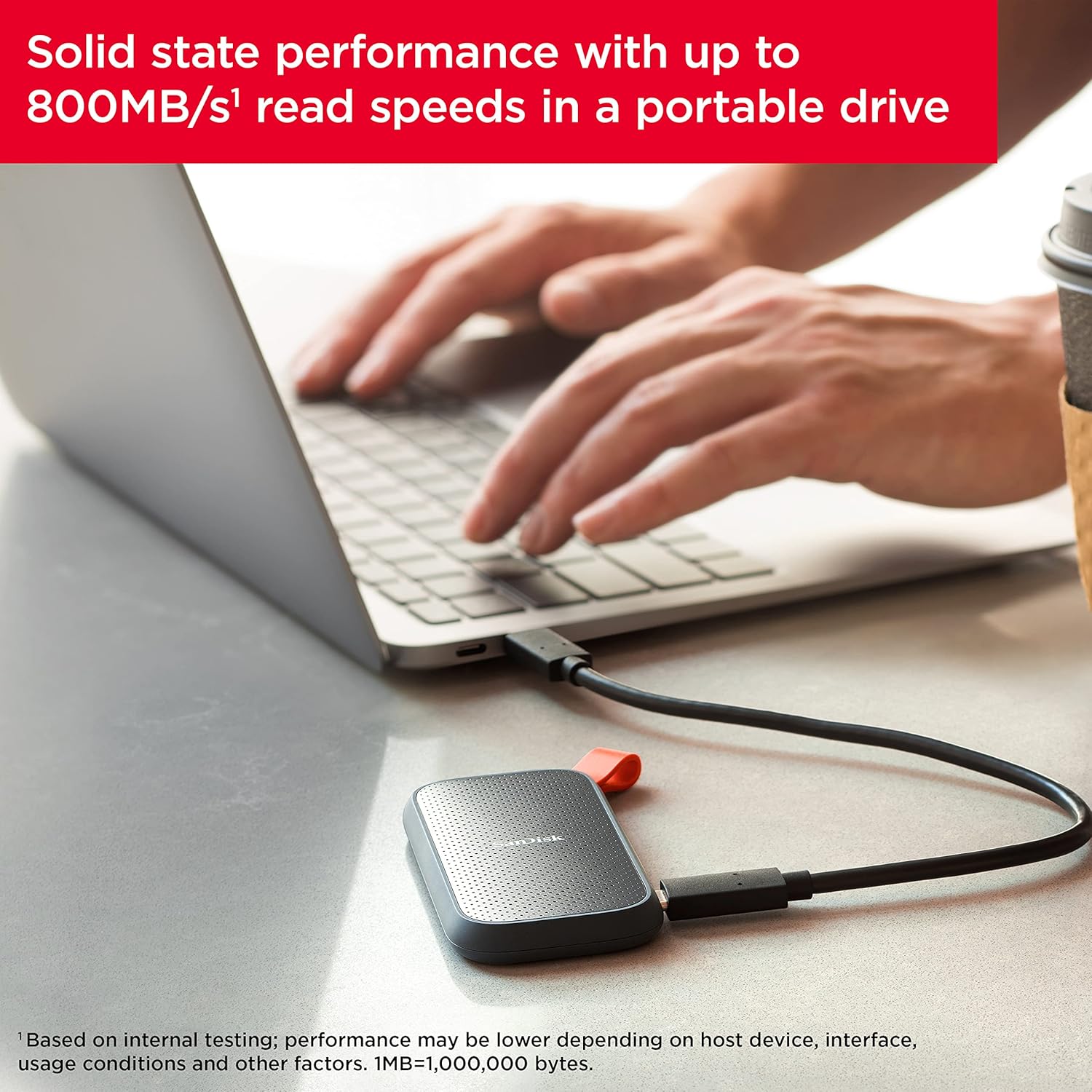 SanDisk Portable SSD, SDSSDE30 1TB, USB 3.2 Gen 2, Type C to A cable
