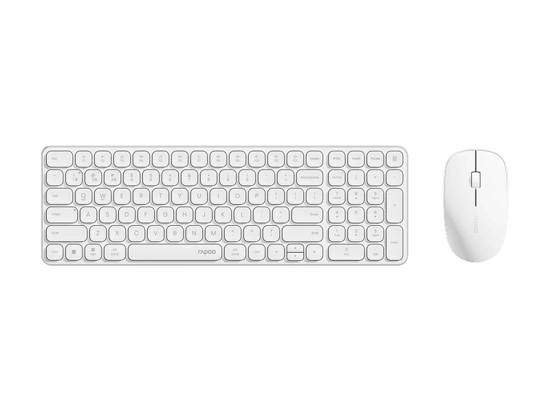 RAPOO 9320M Bluetooth 4.0, 5.0 + 2.4G Wireless Multi-mode Keyboard Mouse Combo, Aluminum Base, 2400 DPI, 10M Range, Compact White Retail Pack