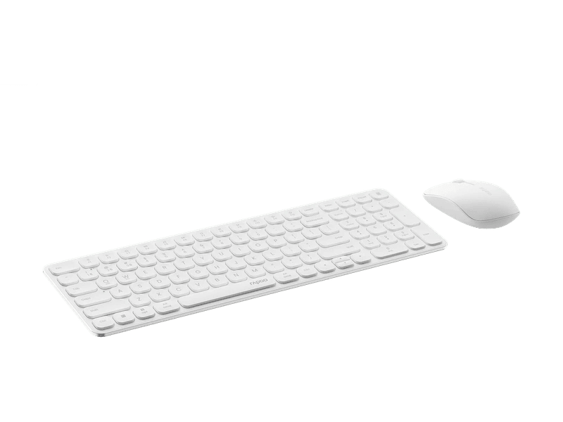 RAPOO 9320M Bluetooth 4.0, 5.0 + 2.4G Wireless Multi-mode Keyboard Mouse Combo, Aluminum Base, 2400 DPI, 10M Range, Compact White Retail Pack