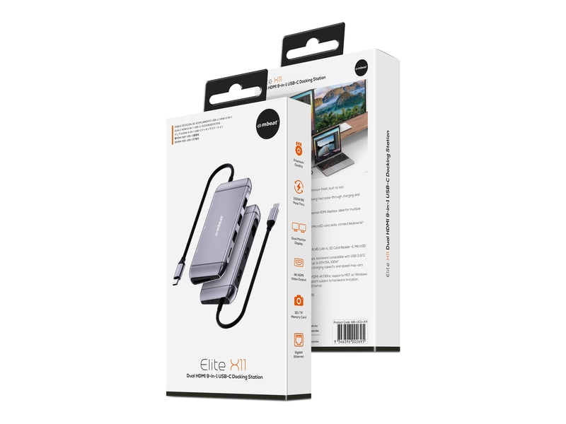 mbeat Elite X11 Dual HDMI USB-C Alt-mode Docking Station, 100W PD