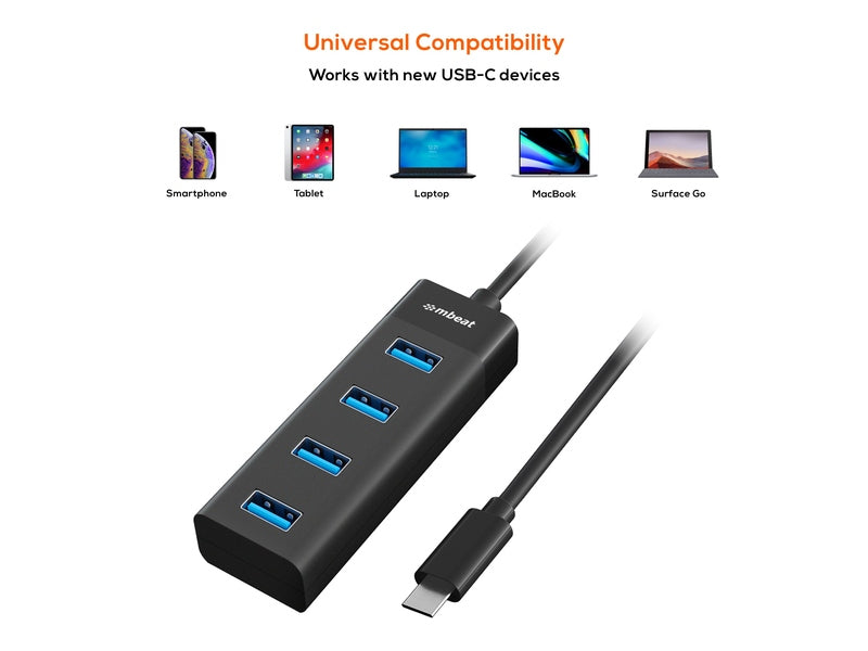 mbeat USB-C to 4-Port 3.0 Hub - Black