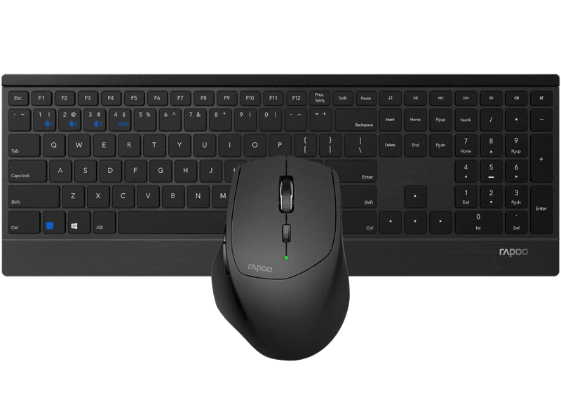 RAPOO 9500M Bluetooth & 2.4G Wireless Keyboard Mouse Combo Black- Multi-Device connection - Adjustable1600DPI 4.5mm Ultra-Slim. 12 Months Battery Life