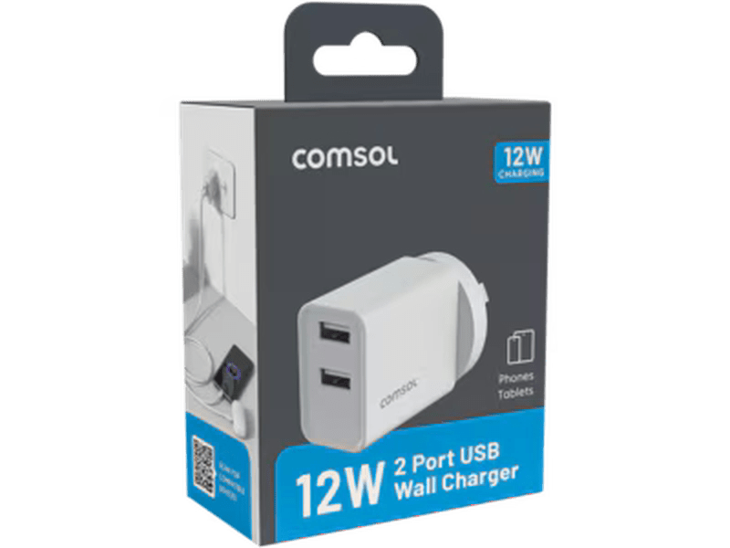 Comsol 12W Dual Port USB-A Wall Charger - AC12A2W