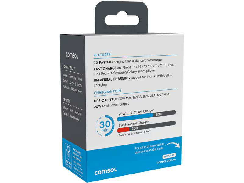 Comsol 20W USB-C Wall Charger White