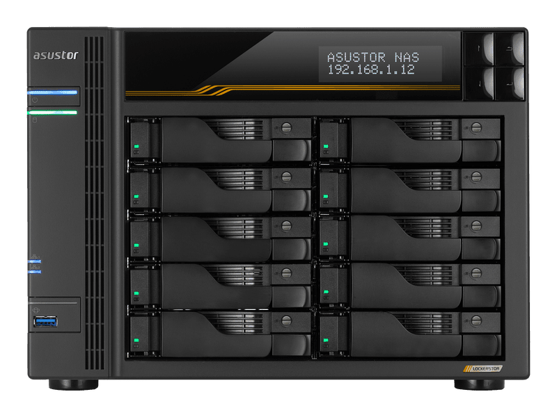 Asustor Lockerstor 10 Gen3 AS6810T 10 Bay NAS, Quad-Core 2.3GHz 2x 10GbE, 2x 5GbE, 16GB, 4x M.2 SSD Slots Diskless