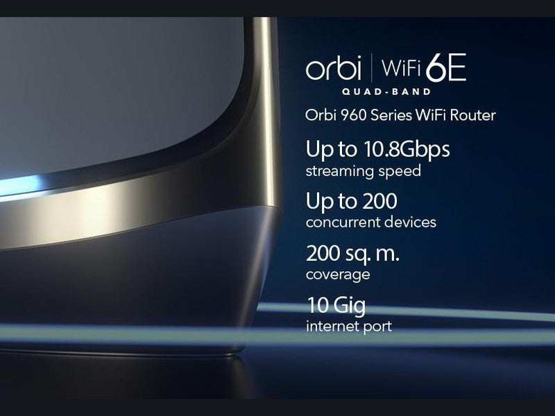 Netgear RBRE960-100APS Orbi 960 Series Quad-Band 10.8Gbps WiFi 6E Mesh Router - White