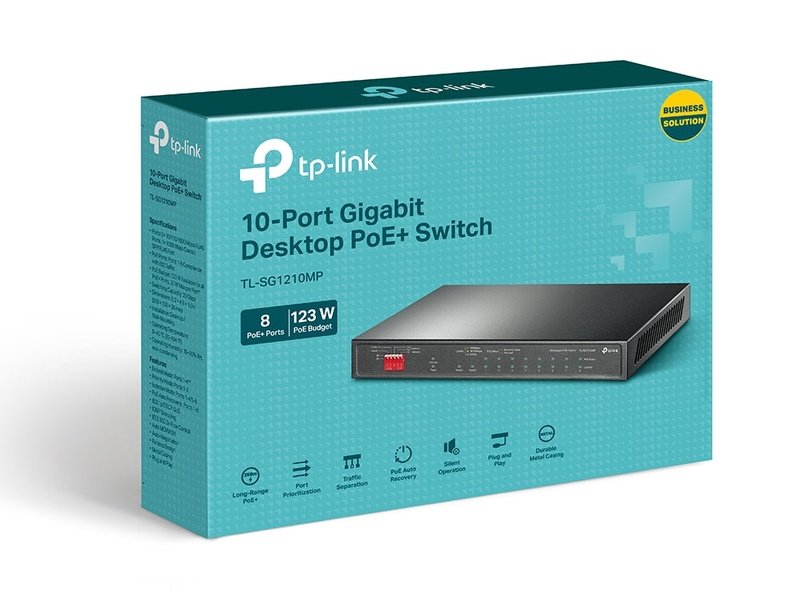 TP-Link TL-SG1210MP 8-Port PoE+ 123W Gigabit Desktop Switch with 1-Port RJ45 and 1 SFP Slots