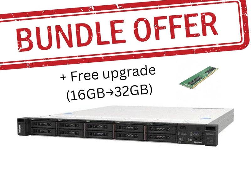 Lenovo ThinkSystem SR250 V2 Rack Server Xeon E-2378G 32GB Upgraded from 16GB 8-bay 2.5" 450W 3YR
