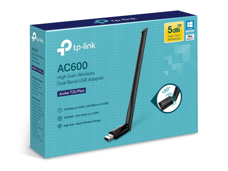 TP-Link Archer T2U Plus AC600 High Gain Wi-Fi Dual Band USB Adapter