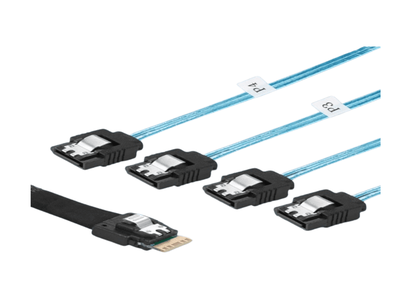 1M 24G Slim Line SAS 4.0 SFF-8654 4i 38pin to 4 x SATA Cable