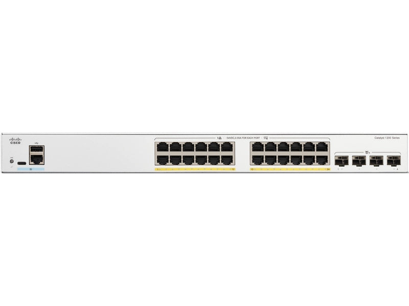Cisco Catalyst 1200, 24-Port Managed Switch with 24 Gigabit Ethernet PoE+ with 375W Power Budget and 4 SFP+ Ports