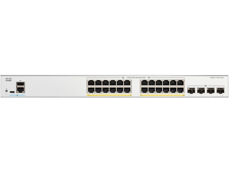 Cisco Catalyst 1200, 24-Port Managed Switch with 24 Gigabit Ethernet PoE+ with 195W Power Budget and 4 SFP+ Ports