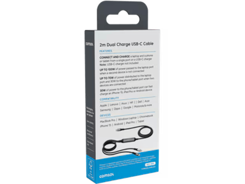 2m USB-C to 2 x USB-C Dual Charge Cable 100W