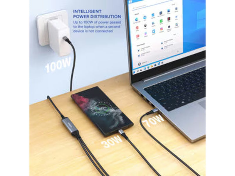 2m USB-C to 2 x USB-C Dual Charge Cable 100W
