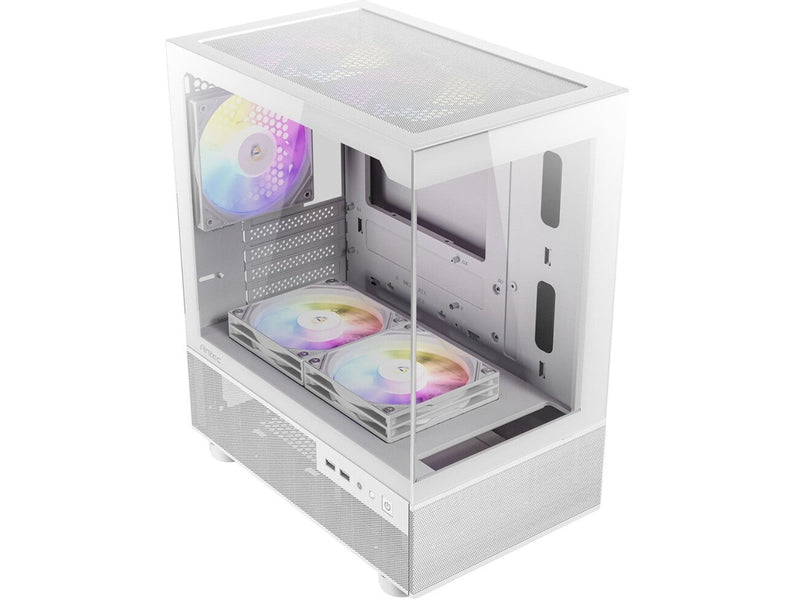 Antec CX200M RGB Elite, mATX, 270 degrees view, USB 3.0 x 2, Audio I/O Bottom. Mesh front and bottom. Clear Glass View, 5x RGB Fans. White Gaming Case