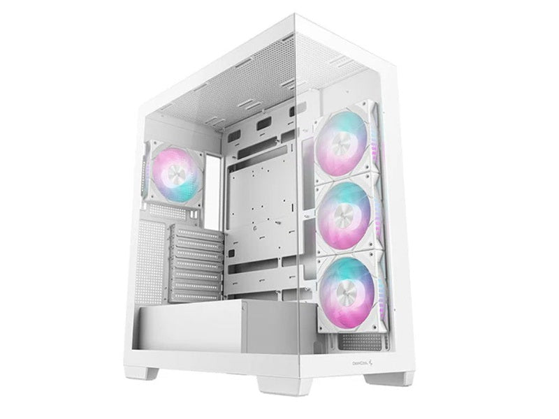 DeepCool CG580 4F WH White Panoramic ATX Mid-Tower Case, 4 x Pre Installed Fans Single Chamber, Support Up to 2x 360mm Radiators, Front 2x USB3.0