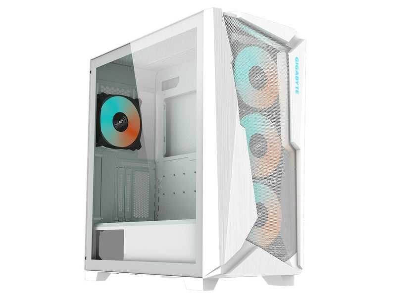 Gigabyte C301 RGB Tempered Glass E-ATX White Mid Tower Gaming Chassis 2x3.5' 2x2.5' 2xUSB3.0 Detachable Dust Filter Liquid Cooling PSU Standard ATX