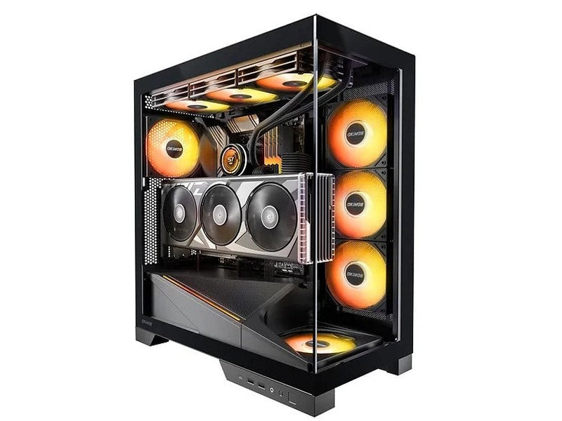 OKINOS AQ9 ARGB,Pre-Installed 5×120mm ARGB PWM Fan, ATX Mid Tower PC Case,Computer case with Panoramic View,Tempered Glass Side Panel,Type C Port