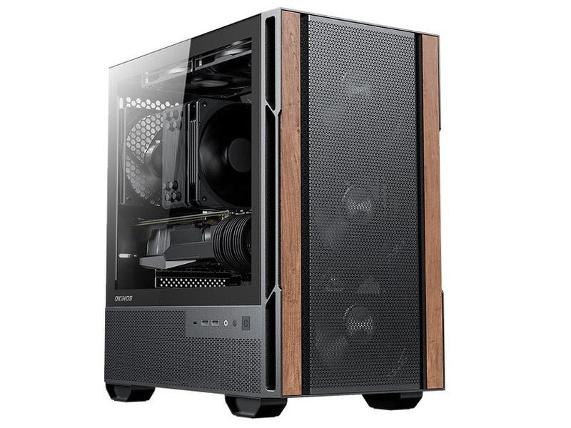 OKINOS Cypress 3 Genuine Walnut Wood MicroATX with 4×120mm, USB-C, 3 Pin Non-PWM Case Fans Pre-Installed,Temper Glass Side Panel, Case