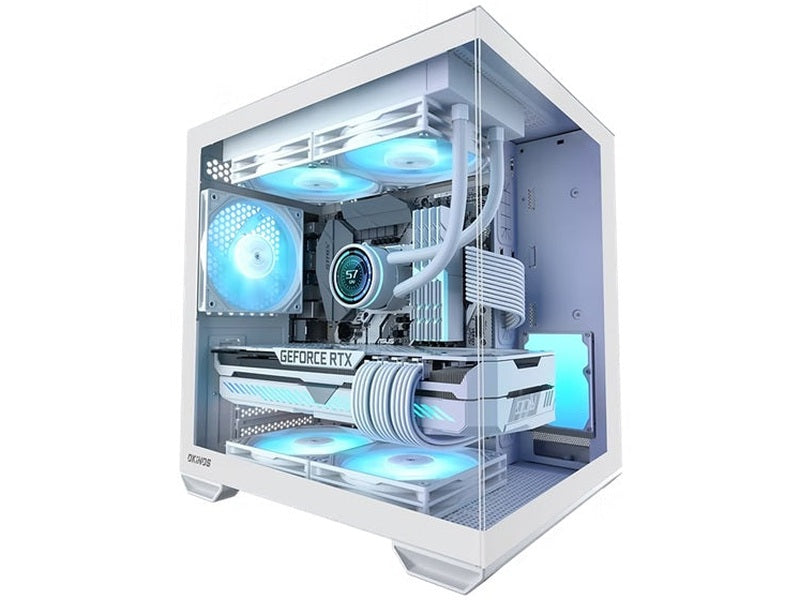 OKINOS Mirage 4 mATX ARGB Case, ARGB controller, 4x ARGB Fans. Ultimate thermal, Steel,2x USB3.0, 1x3.2 Gen2 USB-C, White Tower Case