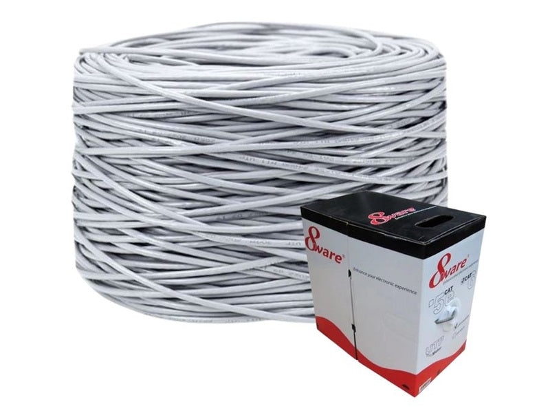 8ware CAT6 UTP Cable 305m Roll - Grey White Full 0.55mm Copper UTP stranded Ethernet LAN Network 24AWG 0.55cu 2x4p pvc Jacket