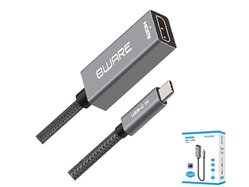 8ware 10cm USB-C to HDMI Male-Female Adapter Converter Cable Retail Pack for PC Laptop iPad MacBook Pro/Air Surface Dell XPS to Monitor Projector TV