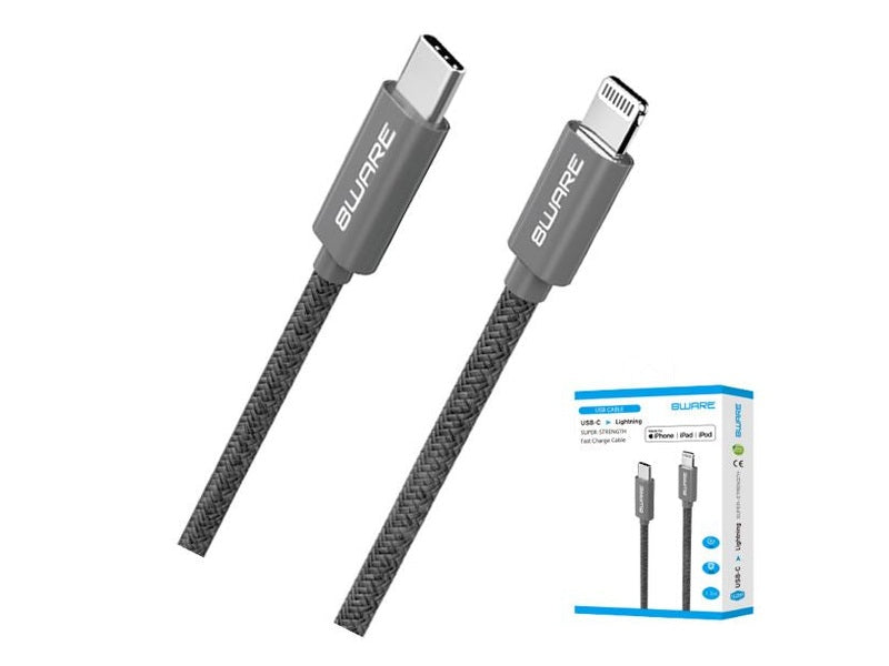 8ware 1.5m Super Ultra USB-C to Lightning Cable Super Fast charging Strength Aluminium flexible nylon Apple iPone iPad iPod Mac Retail Pack