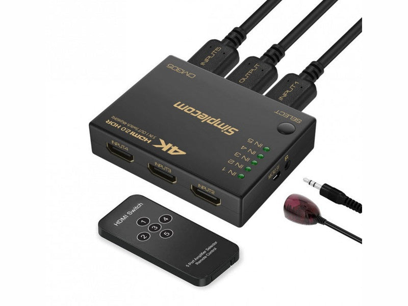 Simplecom CM305 Ultra HD 5 Way HDMI Switch 5 IN 1 OUT Splitter 4K@60Hz